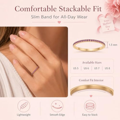Birthstone Rings For Women, Silver Stackable Cubic Zirconia Stainless Steel Birth Stone Ring To My Daughter/Mom Birthday Unique Gifts Jewelry - color: 04-Silver-April