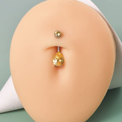 limerencia 14G G23 Titanium Belly Button Ring with Small Teardrop Cubic Zirconia 10mm Internally Threaded Navel Piercing Jewelry - color: Champagne CZ