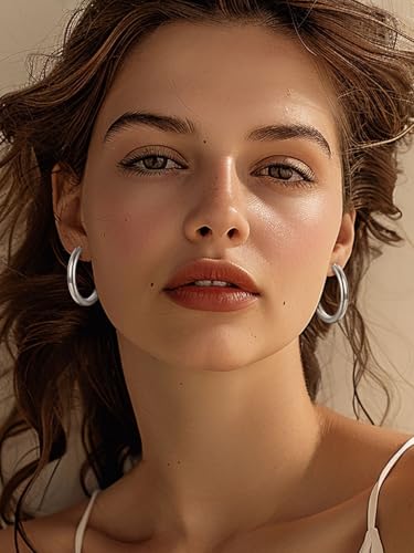 FindChic Hoop Earrings for Women, Silver/Black/14K Gold Plated Hypoallergenic Hollow Round Tube Loop Earrings, 20mm/30mm/40mm/60mm/80mm Chunky Hoops with Custom Name Options & Gift Box - color: b.Silver, size: 40MM