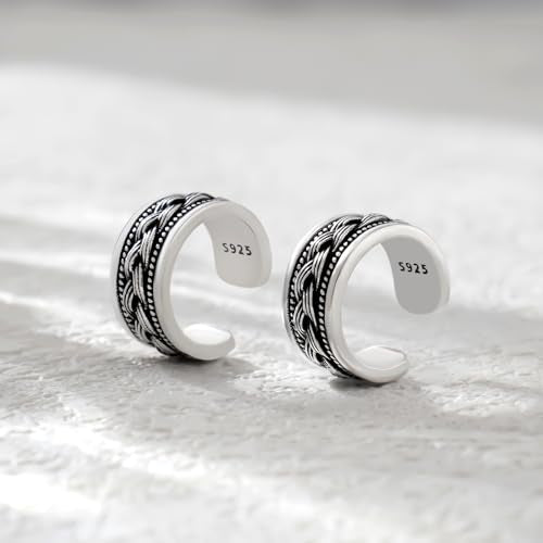 CHIC & ARTSY 925 Sterling Silver Ear Cuffs for Women, Non Piercing Clip On Cartilage Cuffs, Adjustable Fake Conch & Helix Earrings, Gold Plated & Oxidized Various Styles - color: ear cuff #16