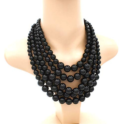 JNF Large Faux Pearl Necklaces for Women Multi strand Pearl Necklace Bracelet and Earrings Set 1920s Costume Pearls Necklace Jewelry Accessories - color: Black