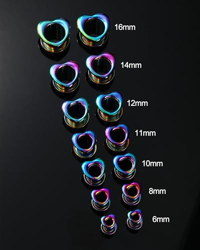 Jewseen 2PCS Rainbow Heart Ear Gauges Plugs Tunnels 316L Stainless Steel Ear Expander Piercing Jewelry