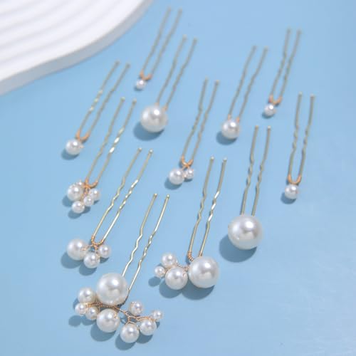 12 Pieces Bridal Wedding Hair Pins Handmade Pearl Bridal Hair Accessories for Brides Women Girls Gold - color: Gold