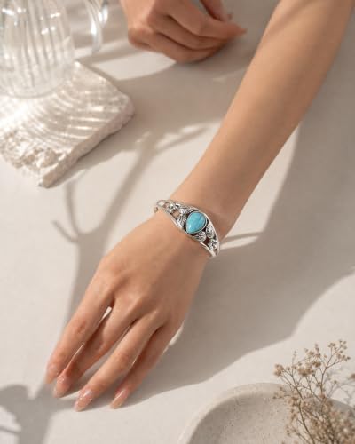 Boho Vintage Turquoise Cuff Bracelet for Women Silver Open Bangle Cuff Western Adjustable Bracelet for Everyday Wear