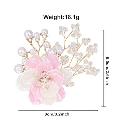 SELOVO Flower Crystal Brooch Bridal Simulated Pearl Brooch Pin Elegant Floral Broach for Prom - color: Pink