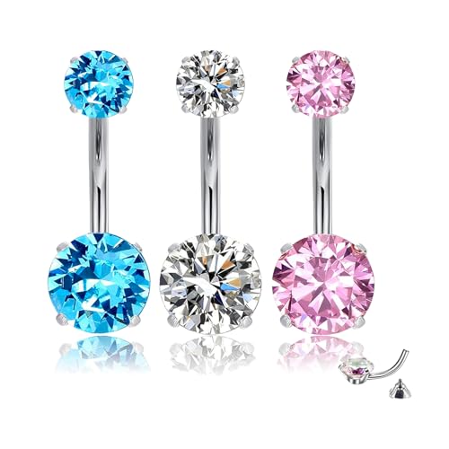 Clicker Belly Button Ring Hoop Belly Button Ring 14G Navel Ring | Surgical stainless steel hinged belly button ring for belly button piercing, navel body jewelry for women and men - color: i3 Silver