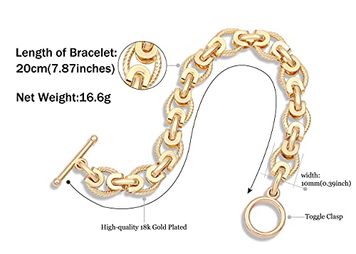 SOFYBJA 18k Gold Plated Personalized Chunky Cuban Oval Link Chain Bracelets for Men Toggle Rope Bracelet Jewelry for Women - style: oval bracelet