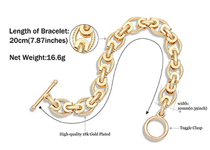 SOFYBJA 18k Gold Plated Personalized Chunky Cuban Oval Link Chain Bracelets for Men Toggle Rope Bracelet Jewelry for Women - style: oval bracelet