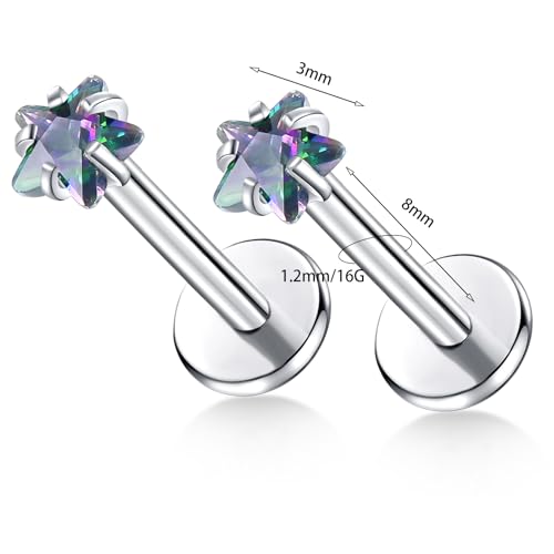 BelezaDosas G23 Titanium Labret Studs Threadless 16G Lip Rook Lobe Tragus Helix Cartilage Push Back Earring Piercing Jewelry - style: 1pair Star VM