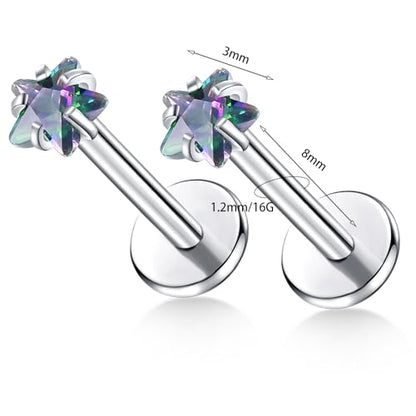 BelezaDosas G23 Titanium Labret Studs Threadless 16G Lip Rook Lobe Tragus Helix Cartilage Push Back Earring Piercing Jewelry - style: 1pair Star VM