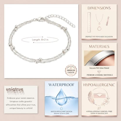 Dainty Layered Ankle Bracelets for Women Waterproof, 14K Gold/Silver Plated Anklets Beaded Satellite Chain Ankle Bracelet Set Trendy Beach Summer Fashion Jewelry Gift - style: Style 3-Silver