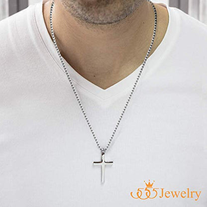 555Jewelry Stainless Steel Cross Adjustable Rolo Chain Pendant Necklace 16-28'' Inches - color: Silver