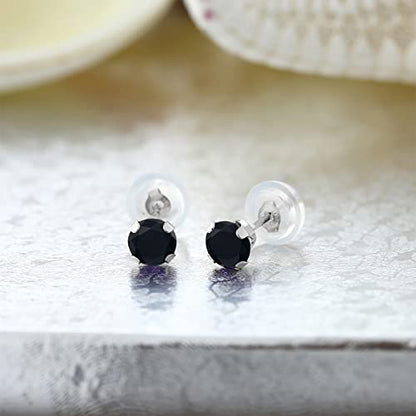 Gem Stone King 14K Gold Gemstone Birthstone Stud Earrings For Women Men | 4MM Round Cut | Solitaire Gold Studs with Secure Backs | Fine Jewelry for Her Him Mom Dad Wife - color: Onyx-December