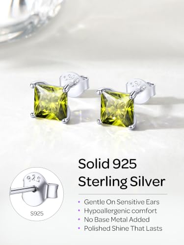 ChicSilver 925 Sterling Silver Earrings Sparkling Heart/Round/Princess Cut Birthstone Earrings for Women Birthday Jewelry with Gift Box - style: A.August(Peridot)-Princess Cut
