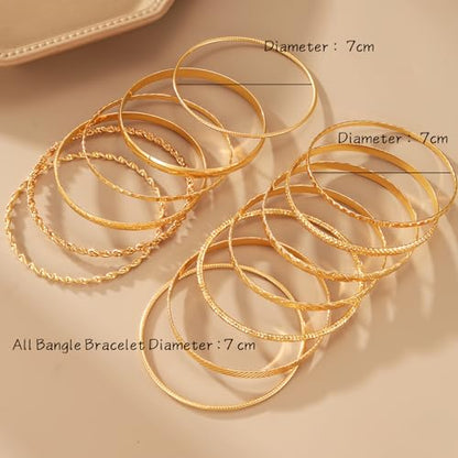 17IF Gold Bangle Bracelet For Women, 14k Multilayer Charm Textured Stackable Bracelets Boho Indian Chunky Cuff Fashion Jewelry Gift - style: 13 Pcs