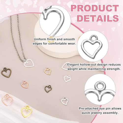 MECCANIXITY Heart Charm, Alloy Love Heart Pendants Valentines Love Dangle Connector Charm Bulk for Jewelry Making Necklace Bracelet Earrings, Cyan - color: Gold/ Bright Silver