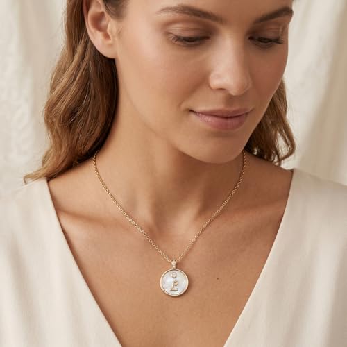 Initial Necklaces for Women Mother of Pearl Gold Letter Necklace Pendant - color: Letter L