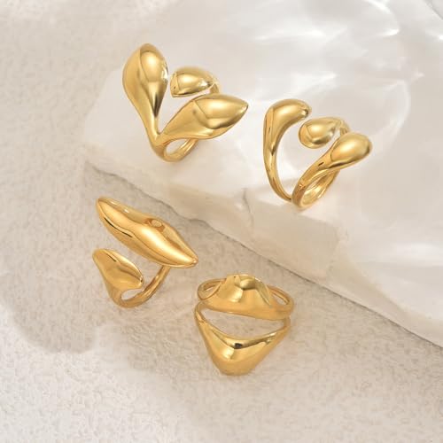 Gold Geometric Open Ring Set for Women, 4Pcs Adjustable Minimalist Rings, Abstract Sculptural Jewelry Set for Daily Wear and Gift - style: 0032-stackable rings 1