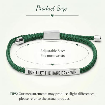 Frodete Dont Let The Hard Days Win Bracelet Inspirational Gifts for Women Adjustable Braided Tube Bracelet Gifts for Friends - color: A7:green