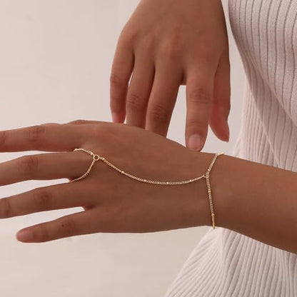 Evil Eye, Heart, Cross-Gold Ring Bracelet Hand Chain Layered Finger Bracelets for Women Delicate Link Chain Jewelry - style: satellite Chain bracelet-gold