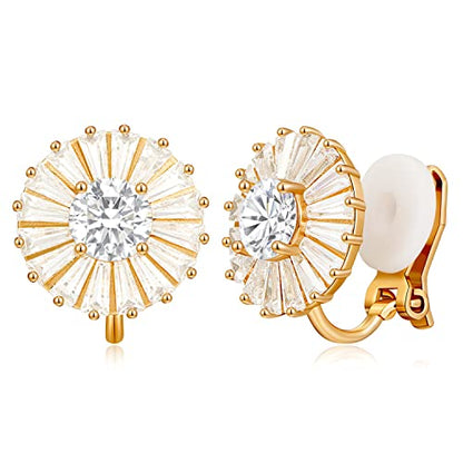 Clip on Earrings Women, 14K Gold Hoop Clip-On Earrings for Women, Hypoallergenic Non Pierced Croissant Earrings - color: Rose Gold Halo