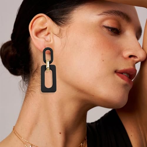 Geometric Square Earrings for Women Lightweight Colorful Color Block Acrylic Chunky Geometric Rectangle Oval Link Chain Statement Earring - style: Black Rectangle