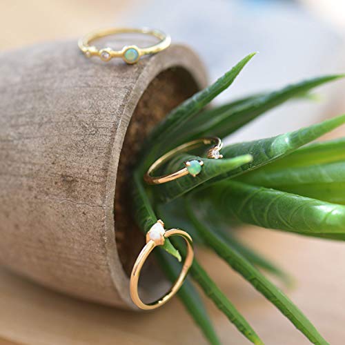 BLOSSOM & HUE Minimalist Opal Stacking Ring Pear Shaped Gold Opal Ring