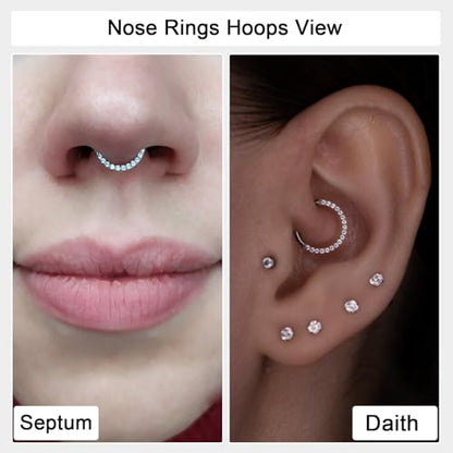 Titanium 16G Septum Ring Piercing Jewelry Nose Rings Hinged Clicker Hoop | G23 Titanium Silver Gold Hinged Segment Daith Piercing Jewelry Non-irritating , Clicker Septum Nose Piercing Jewelry Hoops - color: 07 Front face CZ-Gold, size: 16G-8mm