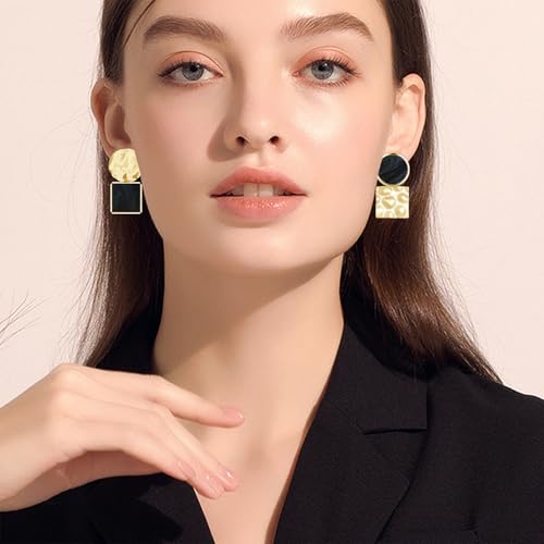 Simplicity 14K Gold Round Square Dangle Drop Earrings 70s 80s Vintage Geometry Stud Earring for Women