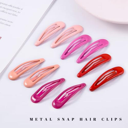20 PCS Metal Snap Hair Clips Water Drop No Slip Barrettes for Women Bright Small Hair Clips For Thick And Thin Fine Hair,Red Pink Rose Red,1.97 x 0.5 In. - color: Red Pink Rose Red