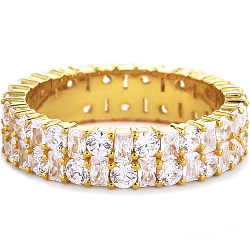 STORYJEWELLERY Gold Plated Wedding Bands for Women, Eternity Band Rings for Women, Cubic Zirconia Travel Wedding Ring, 18K Gold Plated Eternity Rings