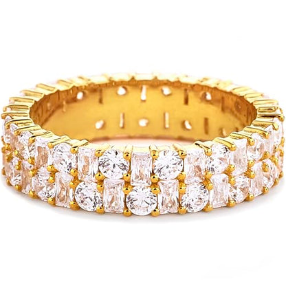 STORYJEWELLERY Gold Plated Wedding Bands for Women, Eternity Band Rings for Women, Cubic Zirconia Travel Wedding Ring, 18K Gold Plated Eternity Rings