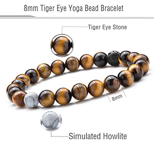 Men Women 8mm Tiger Eye Stone Beads Bracelet - color: Tiger Eye Stone-21003