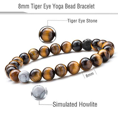 Men Women 8mm Tiger Eye Stone Beads Bracelet - color: Tiger Eye Stone-21003