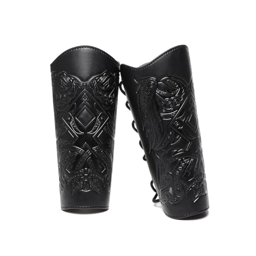 Medieval Leather Bracers Dragon Embossed Viking Leather Bracers Leather Arm Armer Cuff Leather Gauntlet Costumes Accessories - style: Viking Angle Wings Leather Bracers-black