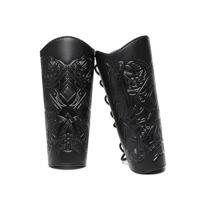 Medieval Leather Bracers Dragon Embossed Viking Leather Bracers Leather Arm Armer Cuff Leather Gauntlet Costumes Accessories - style: Viking Angle Wings Leather Bracers-black