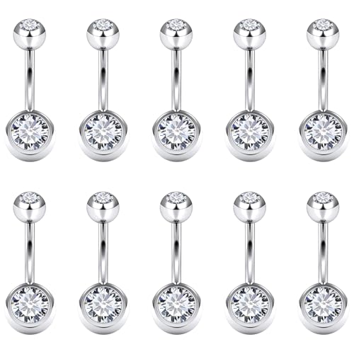 14G Belly Button Ring Piercing Surgical Steel Externally Threaded CZ Short Long Navel Rings 6MM 8MM 10MM 12MM 14MM 16MM Length Hypoallergenic Belly Piercing Jewelry for Women Silver Gold - color: Silver, size: 6MM Length