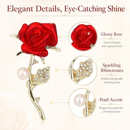 Brooch Pin for Women Rhinestone Peacock Crystal Delicate Animal Brooch Lapel Pins Girls Fashion Jewelry Gift for Christmas Brooch Birthday Jewelry Gift - style: Red Rose