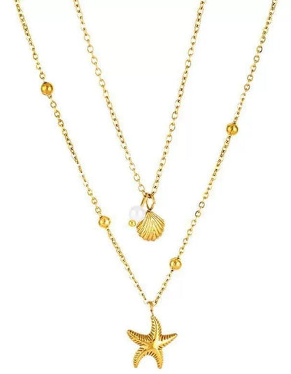 Evabelle Gold Layered Necklace for Women Trendy Jewelry 14K Real Gold Plated Chunky Chain Stackable Necklaces Dainty Choker Necklaces Rectangle Square Pendant - color: Gold Necklace 07