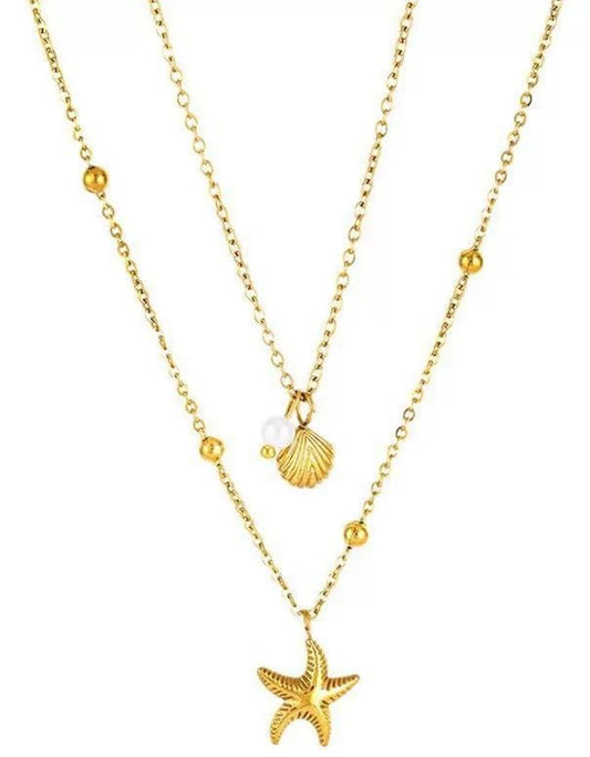 Evabelle Gold Layered Necklace for Women Trendy Jewelry 14K Real Gold Plated Chunky Chain Stackable Necklaces Dainty Choker Necklaces Rectangle Square Pendant - color: Gold Necklace 07