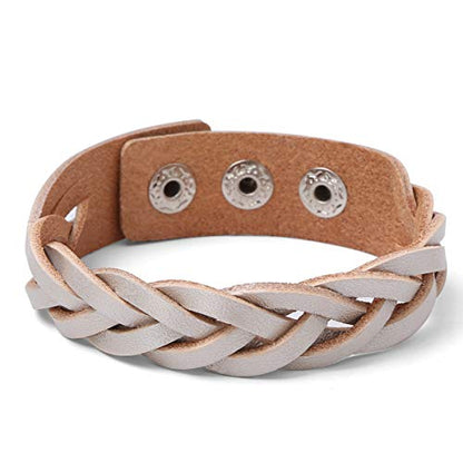 CCBFY Genuine Leather Bracelet Braided Sporty Wide Wristband Punk Jewelry for Men Women - color: 1 Piece - Silver