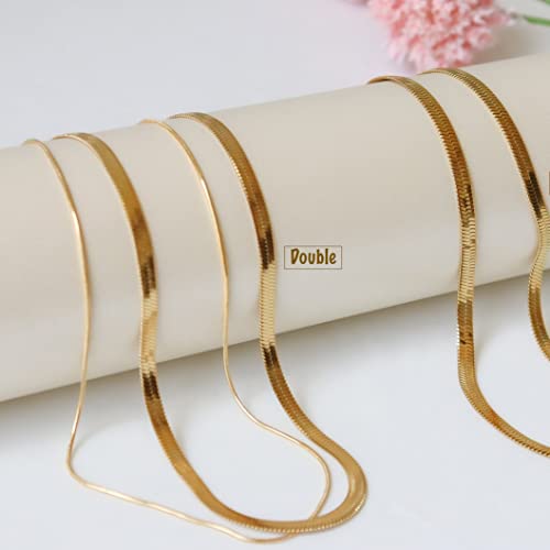 18K Gold Plated Layered Herringbone Necklaces for Women Dainty Layering Beaded Snake Chain Choker Moon Coin Pendant Necklace Trendy Stainless Steel Jewelry - color: Double Herringbone-Gold