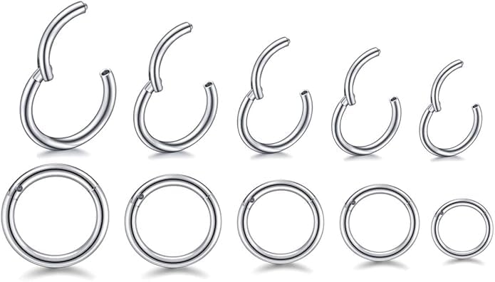 HQLA 16G Surgical Steel Hinged Clicker Segment Nose Rings Hoop Helix Cartilage Daith Tragus Sleeper Earrings Body Piercing for women 6mm 8mm 10mm 12mm 14mm - style: 16G - Steel - (6/7/8/9/10mm) - 10Pcs)