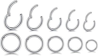 HQLA 16G Surgical Steel Hinged Clicker Segment Nose Rings Hoop Helix Cartilage Daith Tragus Sleeper Earrings Body Piercing for women 6mm 8mm 10mm 12mm 14mm - style: 16G - Steel - (6/7/8/9/10mm) - 10Pcs)