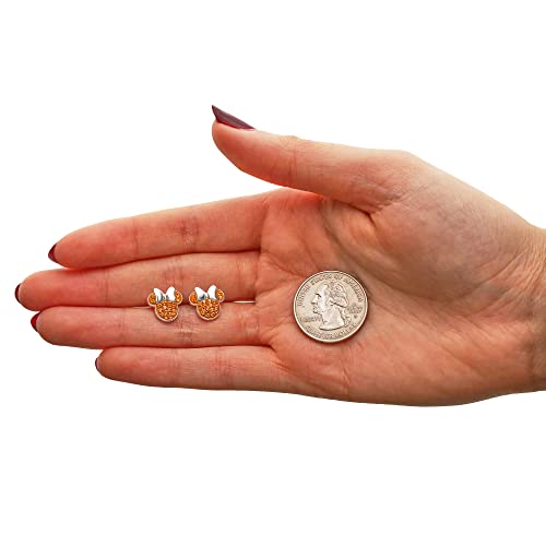 Disney Minnie Mouse Jewelry, Sterling Silver Pave Birthstone Crystal | Stud Earrings - color: November-Topaz Citrine Crystal