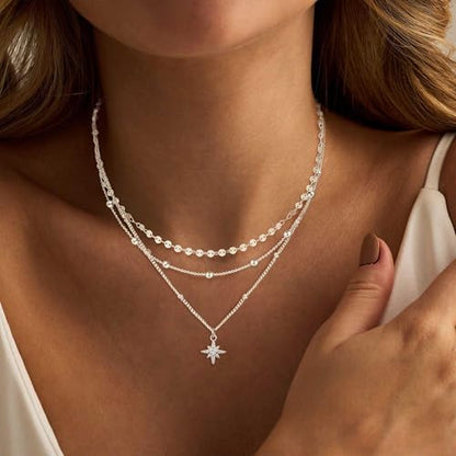 XIXINI Layered Necklaces for Women, Dainty Gold Necklace Stack 14k Gold Plated Layering Pendant Necklace Set Simple Statement Gold Necklaces for Women Trendy Fashion Waterproof Gold Jewelry - color: Silver-Set 5