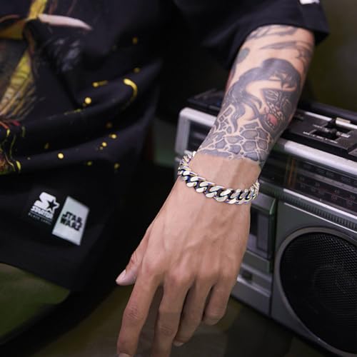 Mens Bracelet-Stainless Steel Fold Over Clasp Cuban Chain-Bracelets for Men - color: E-Colors
