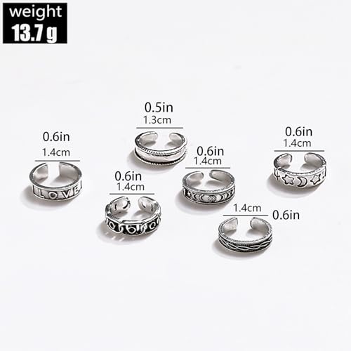 POYAMUSE Toe Rings with Sun, Moon and Star Patterns - Bohemian Knuckle Rings Set - Adjustable Opening Toe Rings for Women Beachy Barefoot Sandal Jewelry