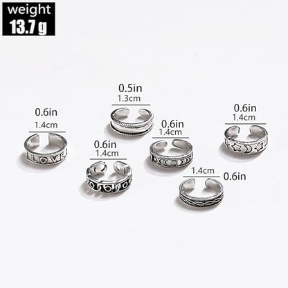 POYAMUSE Toe Rings with Sun, Moon and Star Patterns - Bohemian Knuckle Rings Set - Adjustable Opening Toe Rings for Women Beachy Barefoot Sandal Jewelry