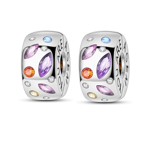 Heart Charm Clip Lock Spacer Stopper Charm Bead Bracelet 925 Sterling Silver Charms Safety Chain for Pandora Bracelets - color: Colorful